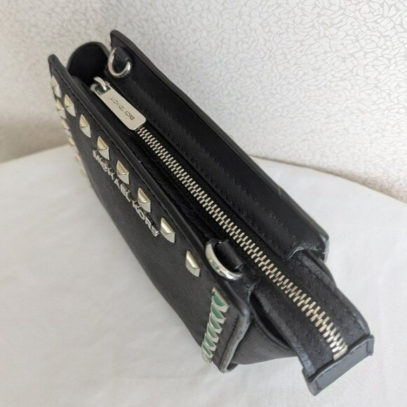 Michael Kors Small Saffiano Leather Studded Bag Black Silver NO CROSSBODY STRAP - Picture 6 of 12